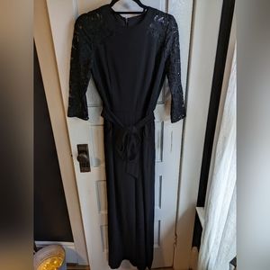 Tahari Jumpsuit with pockets, lace sleeves, tie waist